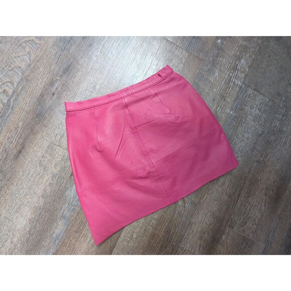 Vintage 80s Pink Leather Skirt, Retro Mini Skirt - Picture 1 of 9